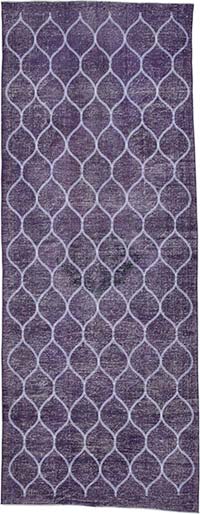 Mor İşlemeli ve Boyalı El Dokuma Vintage Halı - 144 cm x 374 cm
