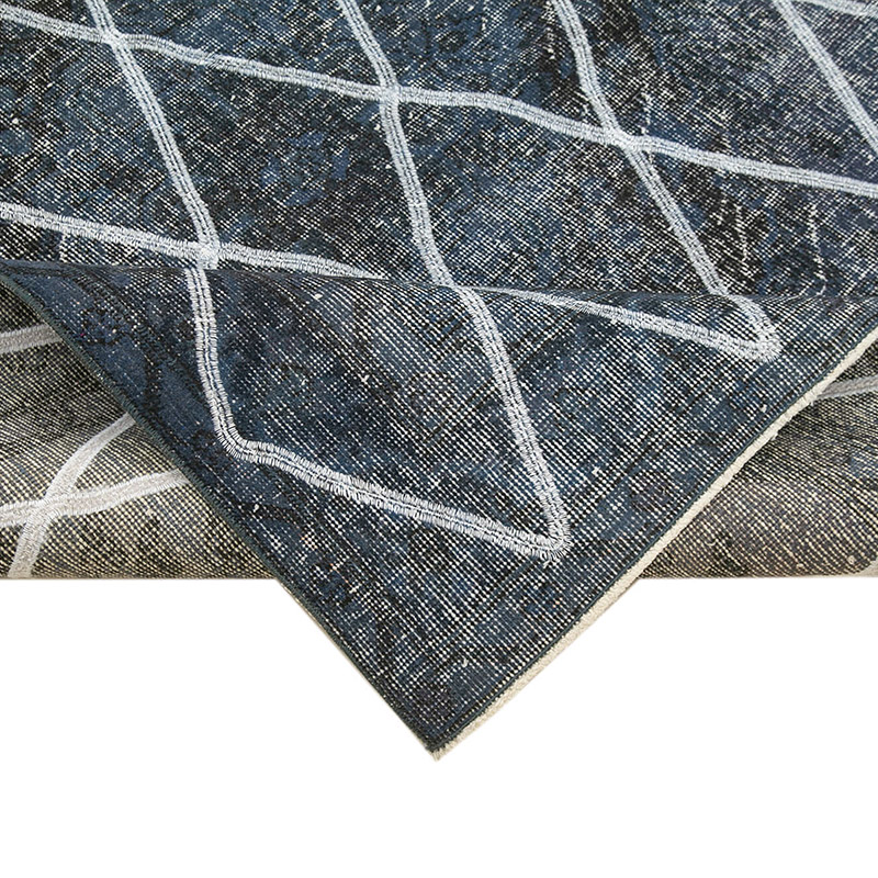 Azul Oscuro Alfombra Turca bordada sobre teñida vintage - 141 cm x 367 cm - K0038722