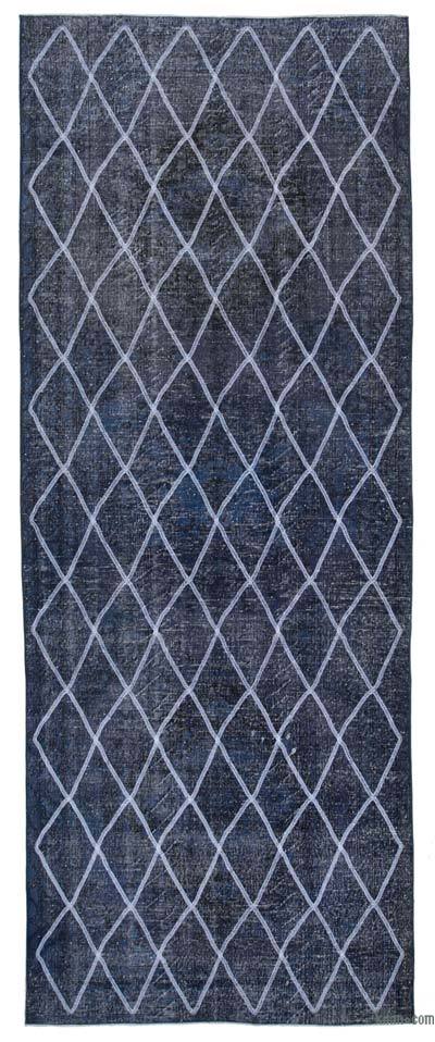 Blue Embroidered Over-dyed Turkish Vintage Runner - 4' 8" x 12'  (56 in. x 144 in.)
