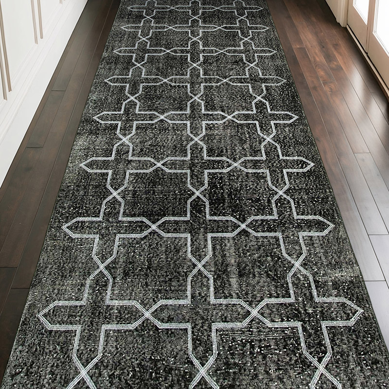 Black Embroidered Over-dyed Turkish Vintage Runner - 4' 11" x 12' 10" (59" x 154") - K0038725