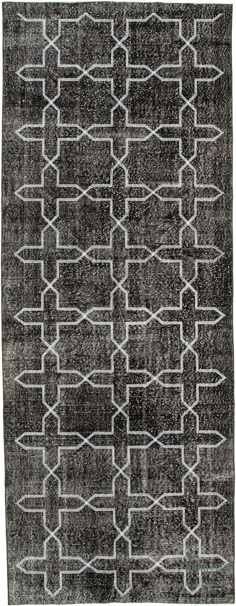 Black Embroidered Over-dyed Turkish Vintage Runner - 4' 11" x 12' 10" (59" x 154") - K0038725