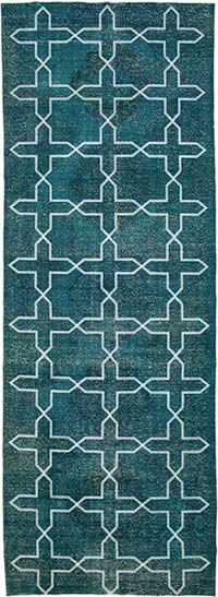 İşlemeli ve Boyalı El Dokuma Vintage Halı - 140 cm x 402 cm
