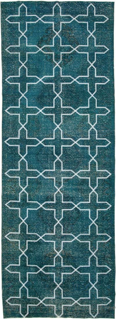 İşlemeli ve Boyalı El Dokuma Vintage Halı - 140 cm x 402 cm