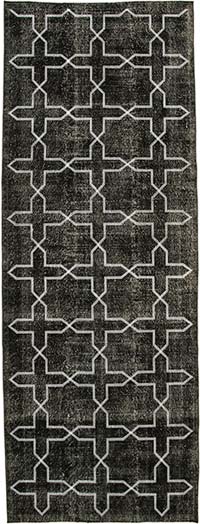 Black Embroidered Over-dyed Turkish Vintage Runner - 4' 8" x 12' 10" (56" x 154")