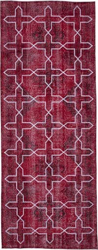 İşlemeli ve Boyalı El Dokuma Vintage Halı - 143 cm x 384 cm