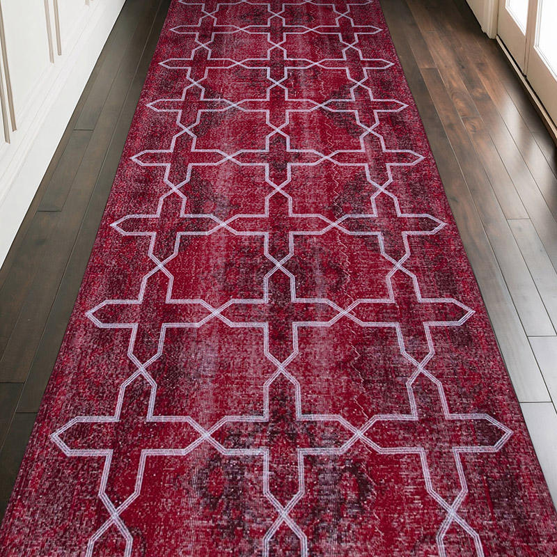 Embroidered Over-dyed Turkish Vintage Runner - 4' 8" x 12' 7" (56" x 151") - K0038729