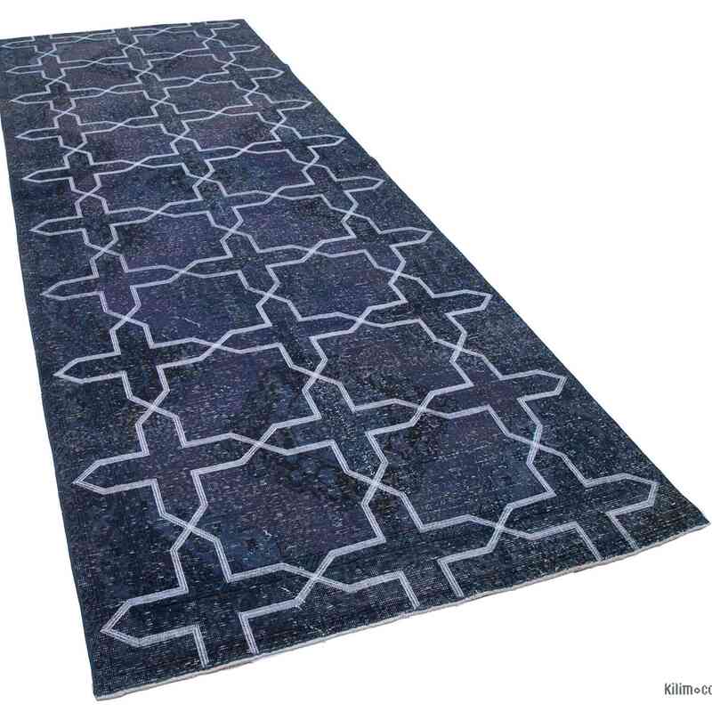 Grey Embroidered Over-dyed Turkish Vintage Runner - 4' 8" x 12' 7" (56 in. x 151 in.) - K0038730