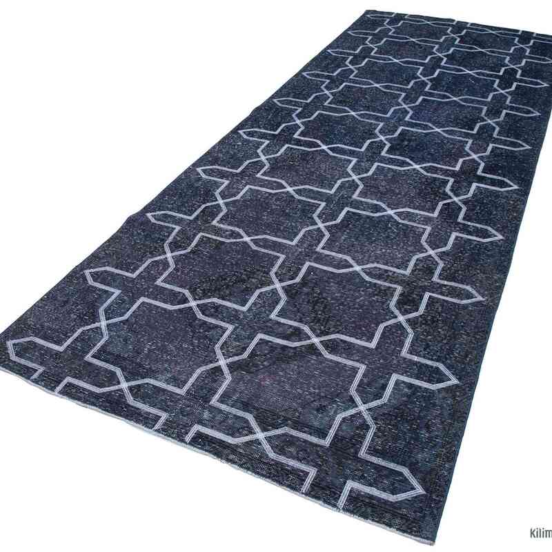 Grey Embroidered Over-dyed Turkish Vintage Runner - 4' 8" x 12' 7" (56 in. x 151 in.) - K0038730