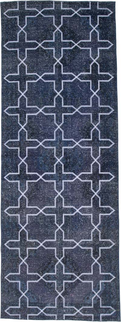 Gri İşlemeli ve Boyalı El Dokuma Vintage Halı - 141 cm x 384 cm