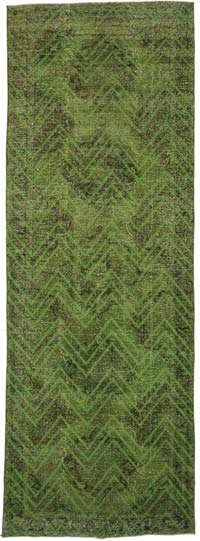 Yeşil İşlemeli ve Boyalı El Dokuma Vintage Halı - 142 cm x 406 cm