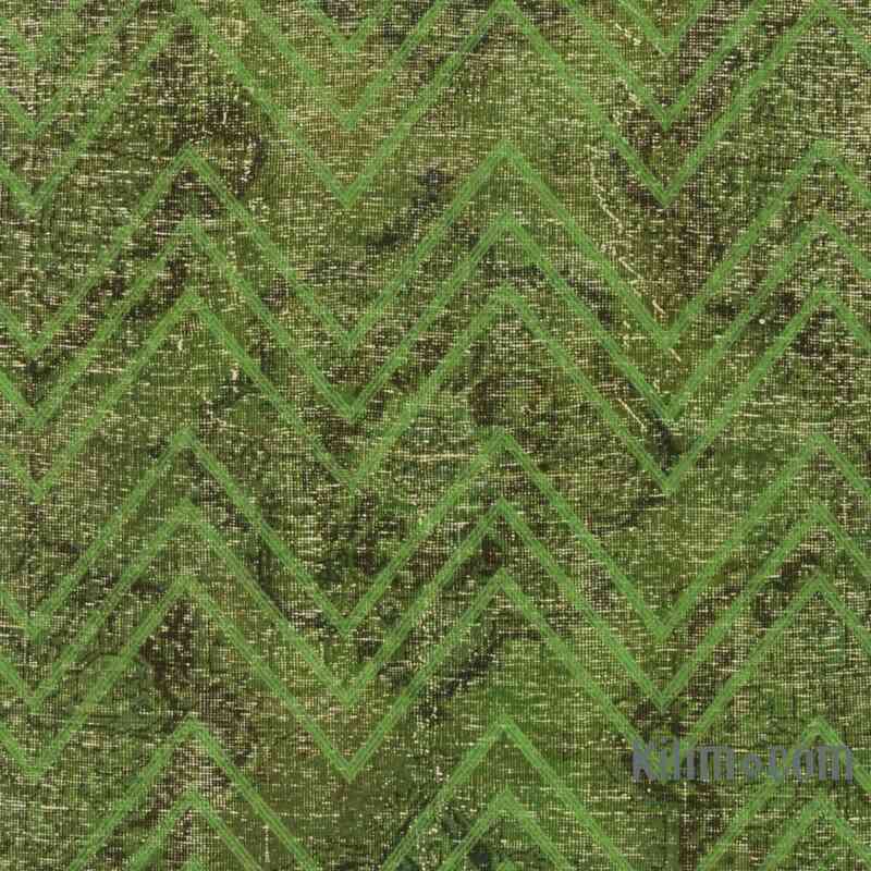 Green Embroidered Over-dyed Turkish Vintage Runner - 4' 10" x 13' 4" (58 in. x 160 in.) - K0038731