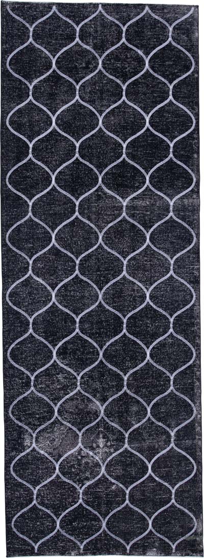 Black Embroidered Over-dyed Turkish Vintage Runner - 4' 6" x 12' 7" (54 in. x 151 in.)