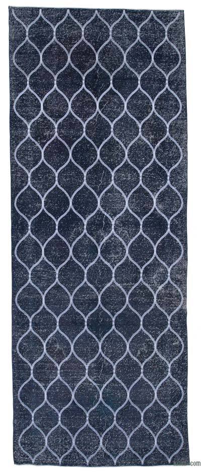 Blue Embroidered Over-dyed Turkish Vintage Runner - 4' 9" x 12' 6" (57 in. x 150 in.)
