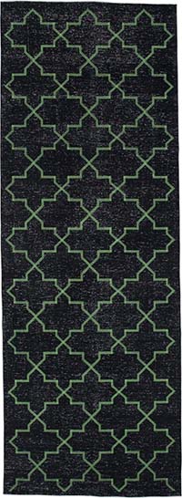 Siyah İşlemeli ve Boyalı El Dokuma Vintage Halı - 141 cm x 388 cm