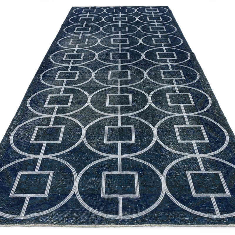 İşlemeli ve Boyalı El Dokuma Vintage Halı - 128 cm x 364 cm - K0038735