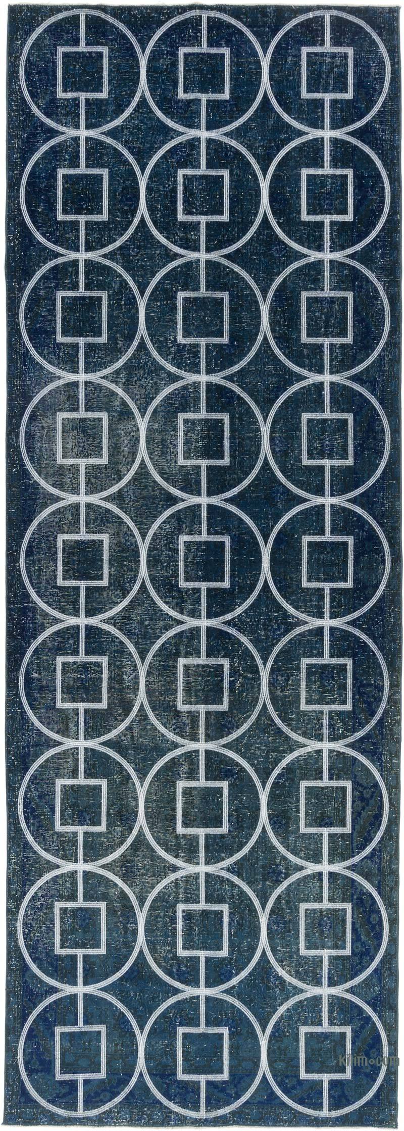 İşlemeli ve Boyalı El Dokuma Vintage Halı - 128 cm x 364 cm - K0038735