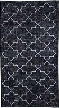 Negro Alfombra Turca bordada sobre teñida vintage - 159 cm x 295 cm