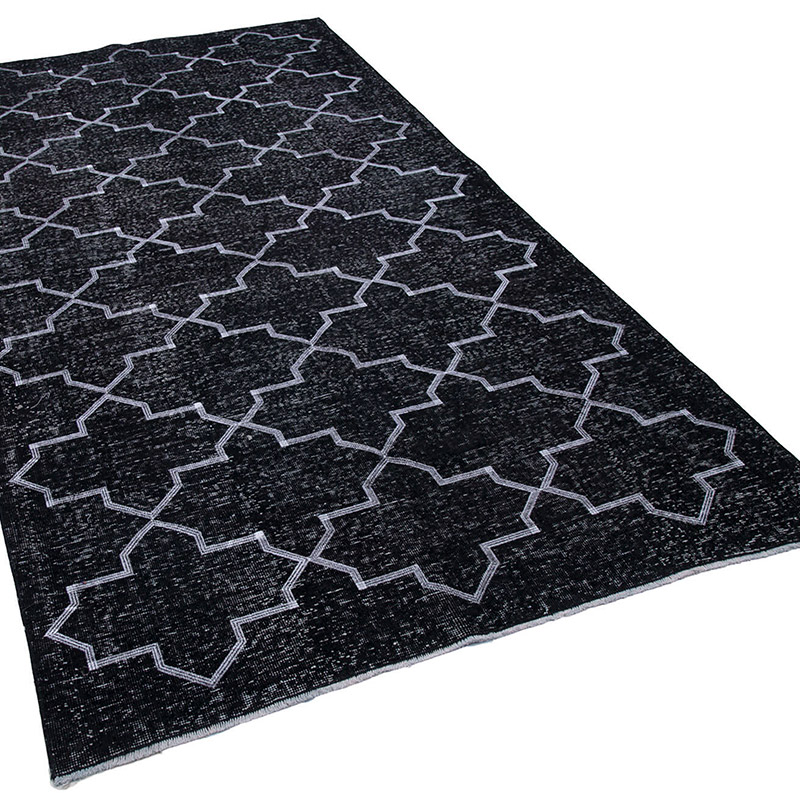 Black Embroidered Over-dyed Turkish Vintage Runner - 5' 3" x 9' 8" (63" x 116") - K0038740