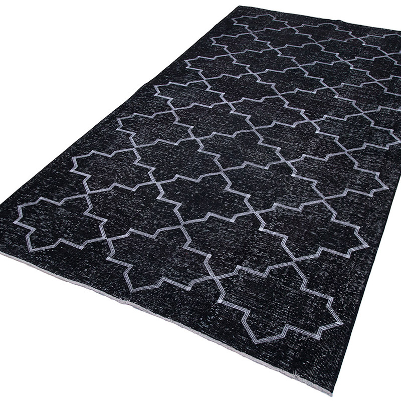 Black Embroidered Over-dyed Turkish Vintage Runner - 5' 3" x 9' 8" (63" x 116") - K0038740