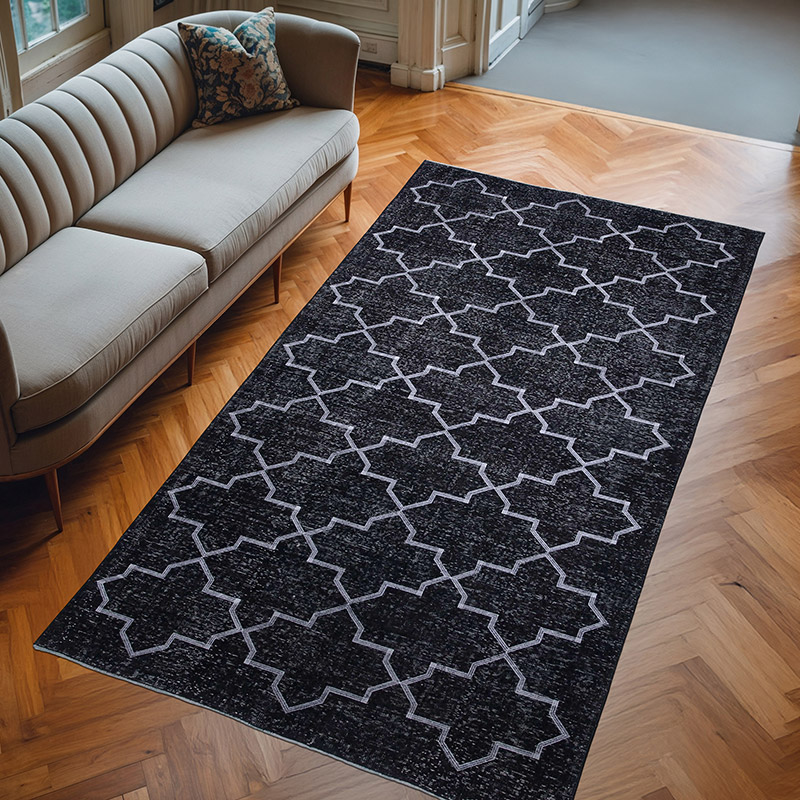 Black Embroidered Over-dyed Turkish Vintage Runner - 5' 3" x 9' 8" (63" x 116") - K0038740