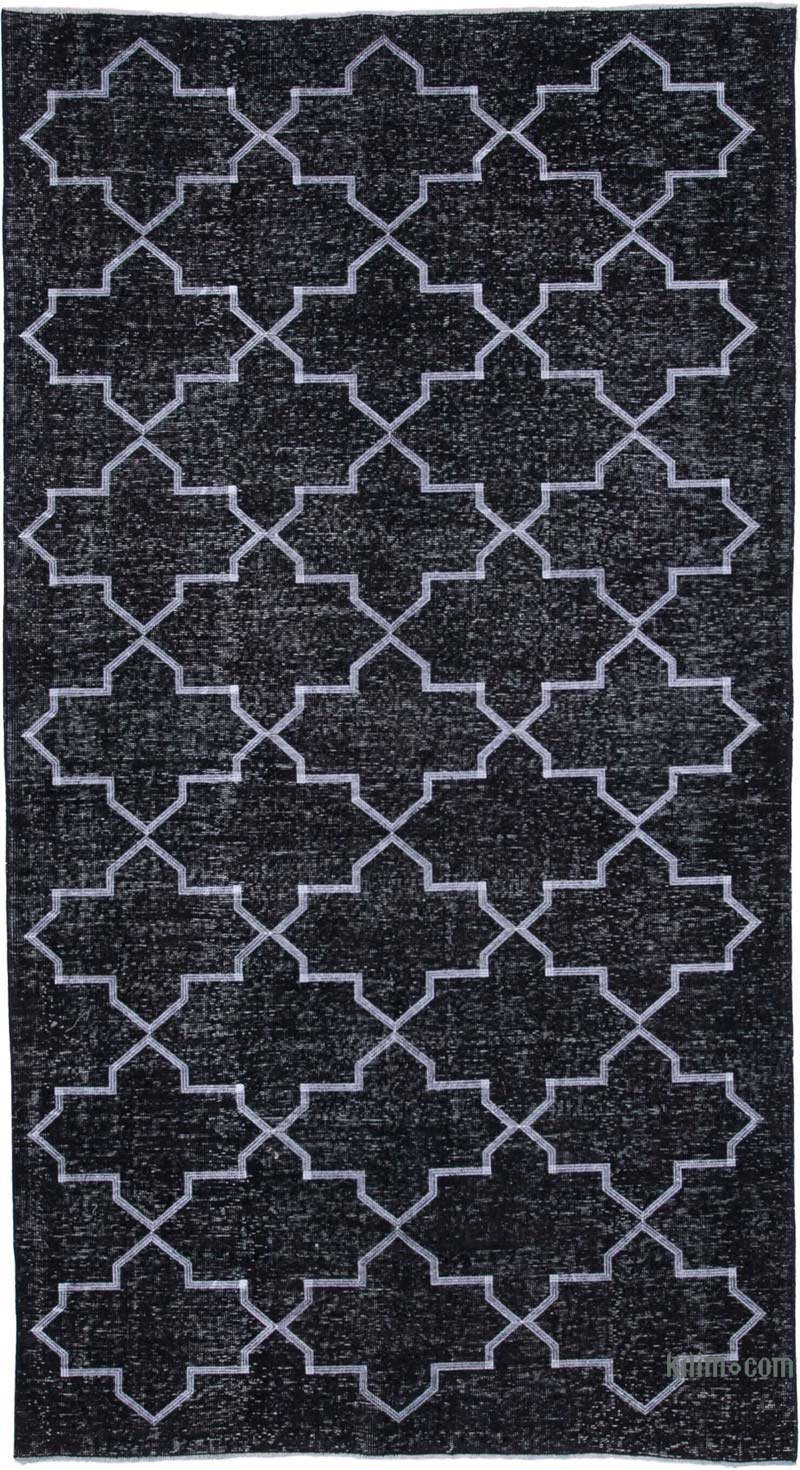 Black Embroidered Over-dyed Turkish Vintage Runner - 5' 3" x 9' 8" (63" x 116") - K0038740
