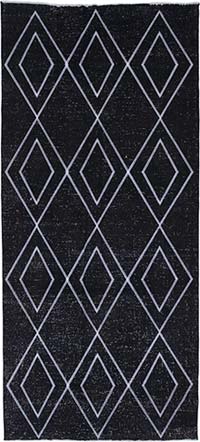 Negro Alfombra Turca bordada sobre teñida vintage - 152 cm x 331 cm