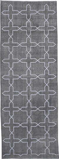 Gri İşlemeli ve Boyalı El Dokuma Vintage Halı - 142 cm x 395 cm