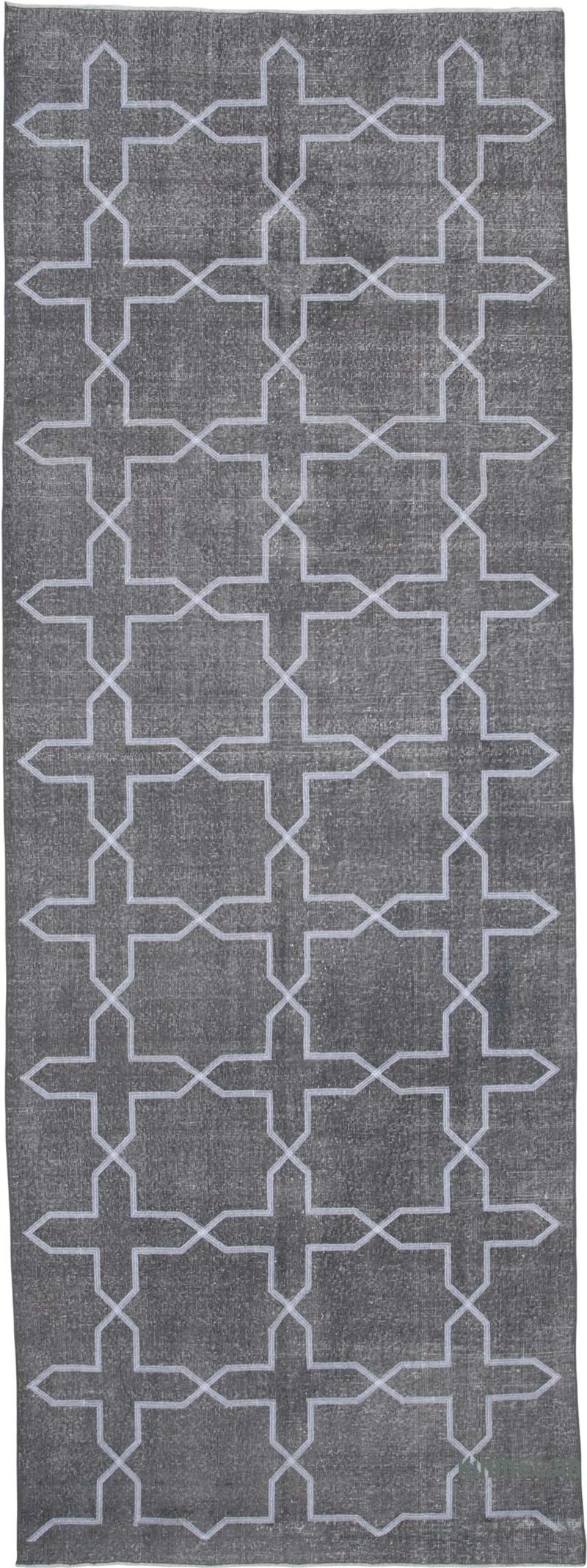 Gri İşlemeli ve Boyalı El Dokuma Vintage Halı - 142 cm x 395 cm - K0038742