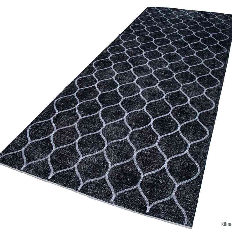 Black Embroidered Over-dyed Turkish Vintage Runner - 4' 10" x 12' 8" (58 in. x 152 in.) - K0038743