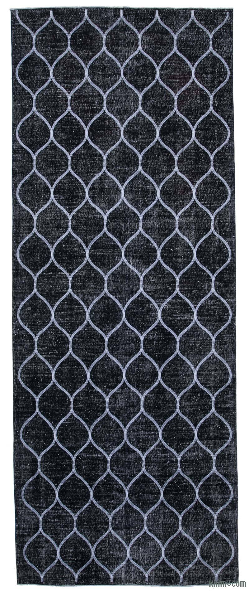 Black Embroidered Over-dyed Turkish Vintage Runner - 4' 10" x 12' 8" (58 in. x 152 in.) - K0038743