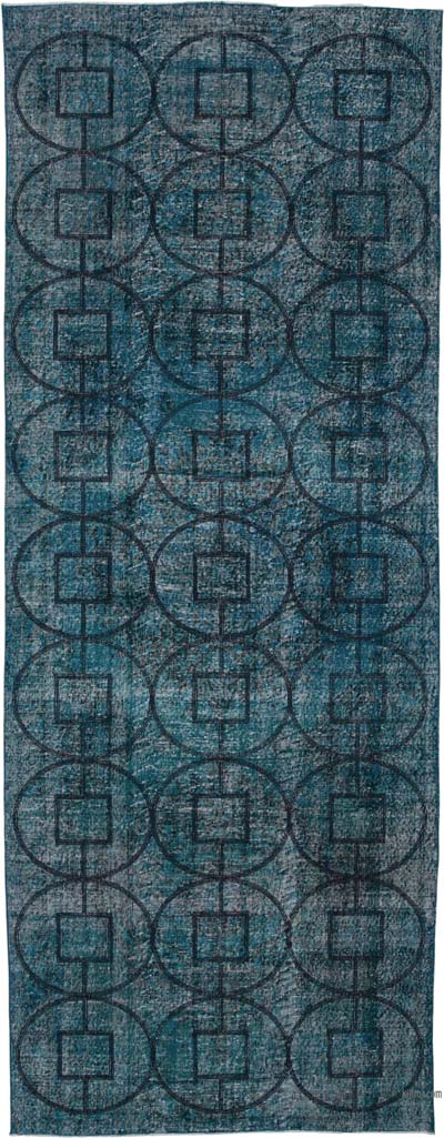 İşlemeli ve Boyalı El Dokuma Vintage Halı - 143 cm x 378 cm