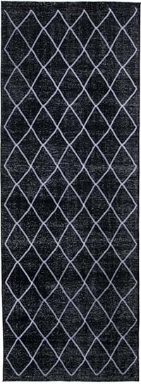 Siyah İşlemeli ve Boyalı El Dokuma Vintage Halı - 142 cm x 392 cm