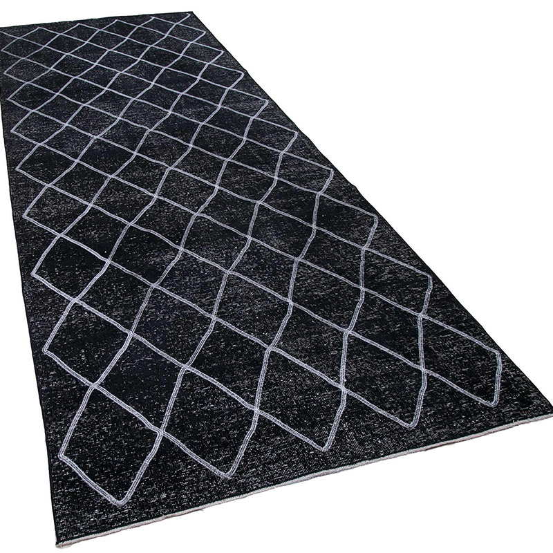 Black Embroidered Over-dyed Turkish Vintage Runner - 4' 8" x 12' 10" (56" x 154") - K0038745