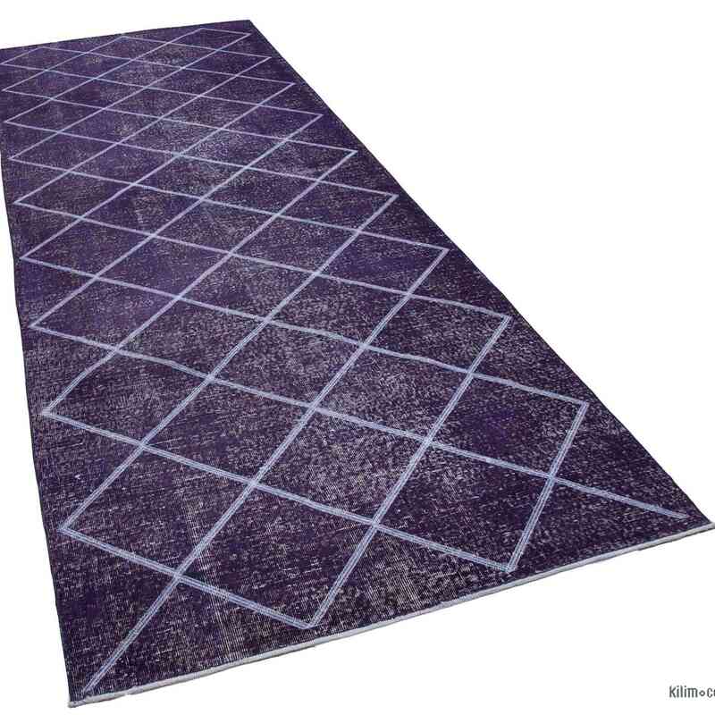 Purple Embroidered Over-dyed Turkish Vintage Runner - 4' 8" x 12' 10" (56 in. x 154 in.) - K0038746