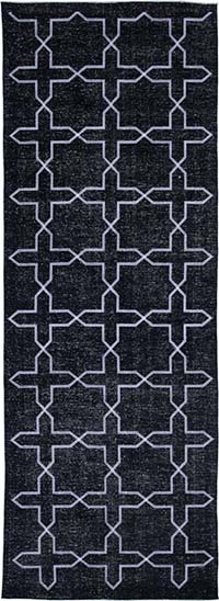 Black Embroidered Over-dyed Turkish Vintage Runner - 4' 9" x 12' 11" (57" x 155")