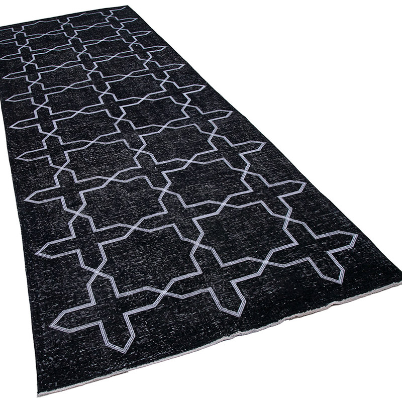 Black Embroidered Over-dyed Turkish Vintage Runner - 4' 9" x 12' 11" (57" x 155") - K0038749