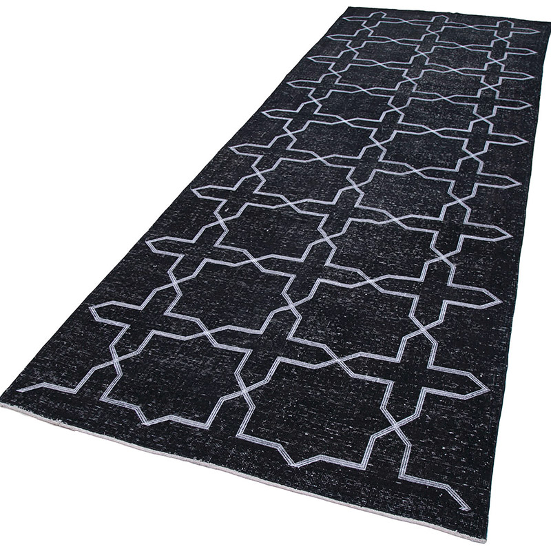 Black Embroidered Over-dyed Turkish Vintage Runner - 4' 9" x 12' 11" (57" x 155") - K0038749