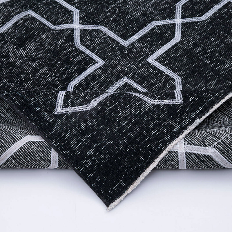Black Embroidered Over-dyed Turkish Vintage Runner - 4' 9" x 12' 11" (57" x 155") - K0038749
