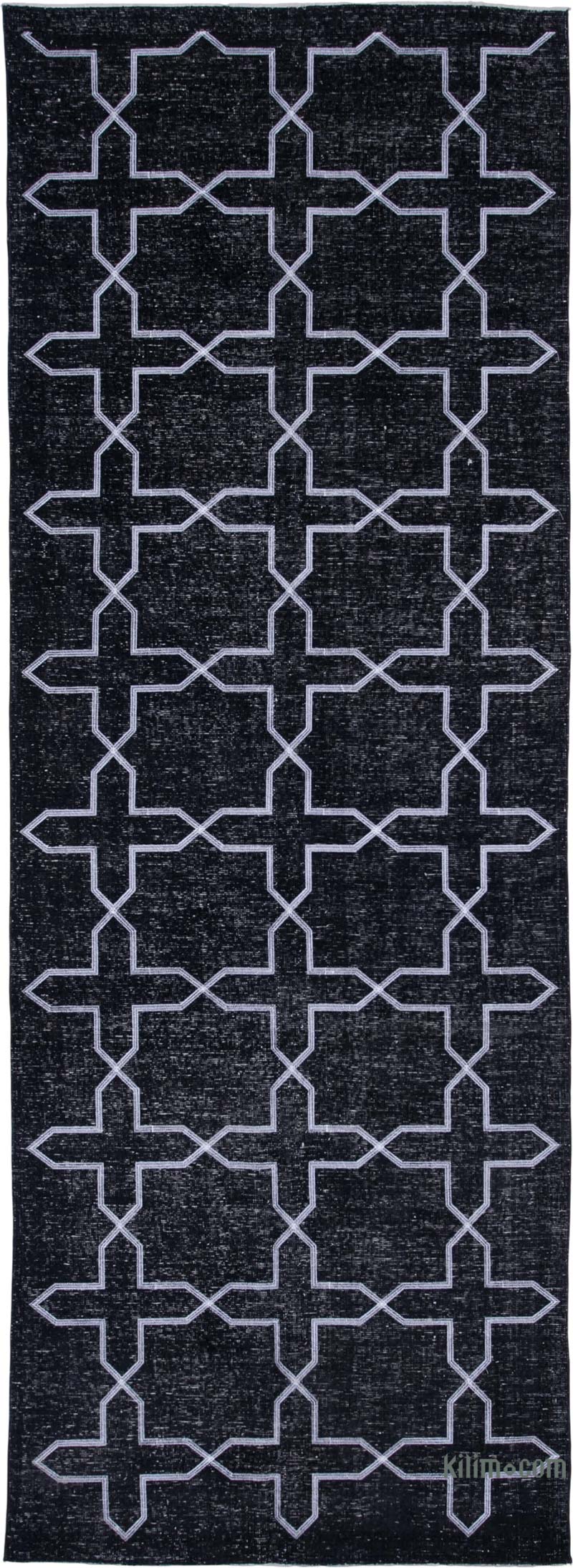 Black Embroidered Over-dyed Turkish Vintage Runner - 4' 9" x 12' 11" (57" x 155") - K0038749