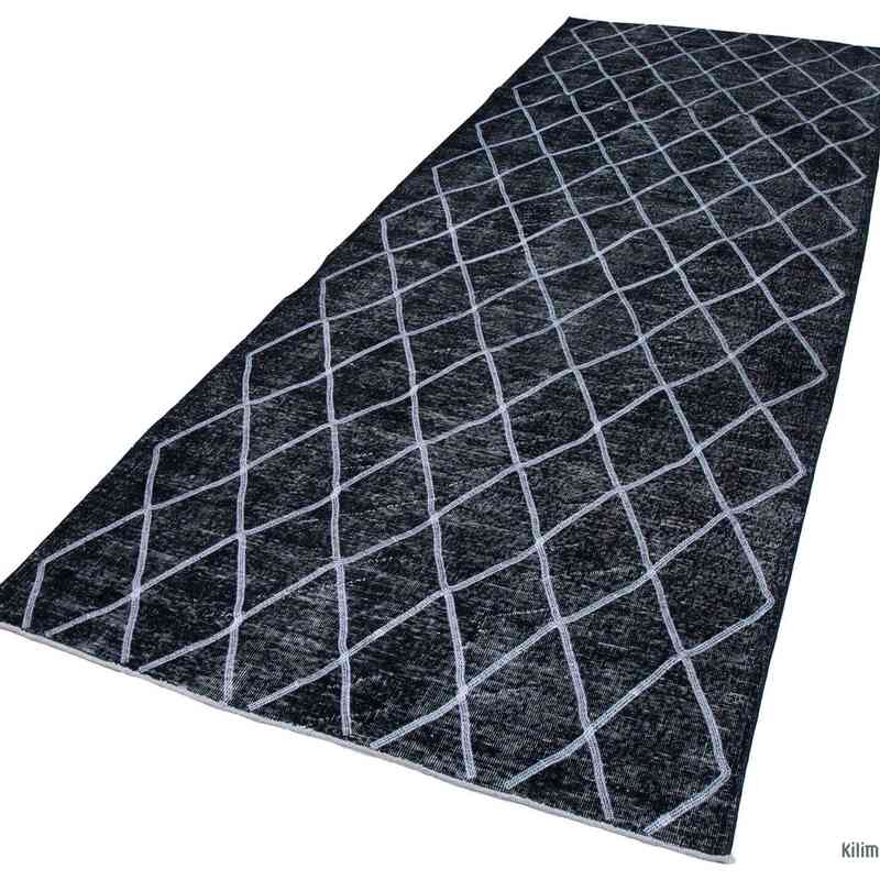 Black Embroidered Over-dyed Turkish Vintage Runner - 4' 8" x 13'  (56 in. x 156 in.) - K0038752