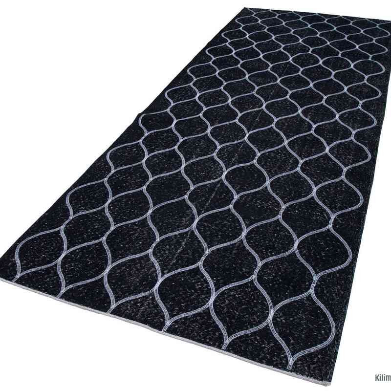 Black Embroidered Over-dyed Turkish Vintage Runner - 4' 9" x 12' 6" (57 in. x 150 in.) - K0038753