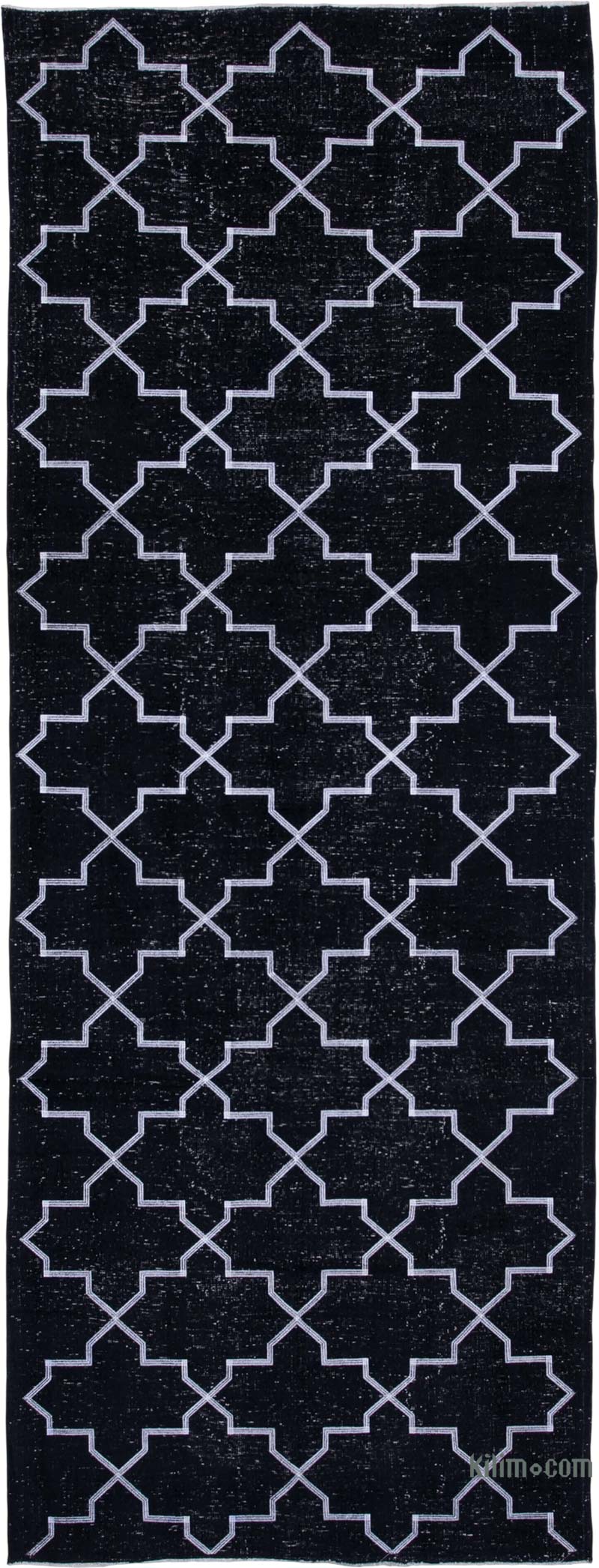 Negro Alfombra Turca bordada sobre teñida vintage - 143 cm x 386 cm - K0038755