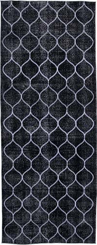 Siyah İşlemeli ve Boyalı El Dokuma Vintage Halı - 142 cm x 360 cm