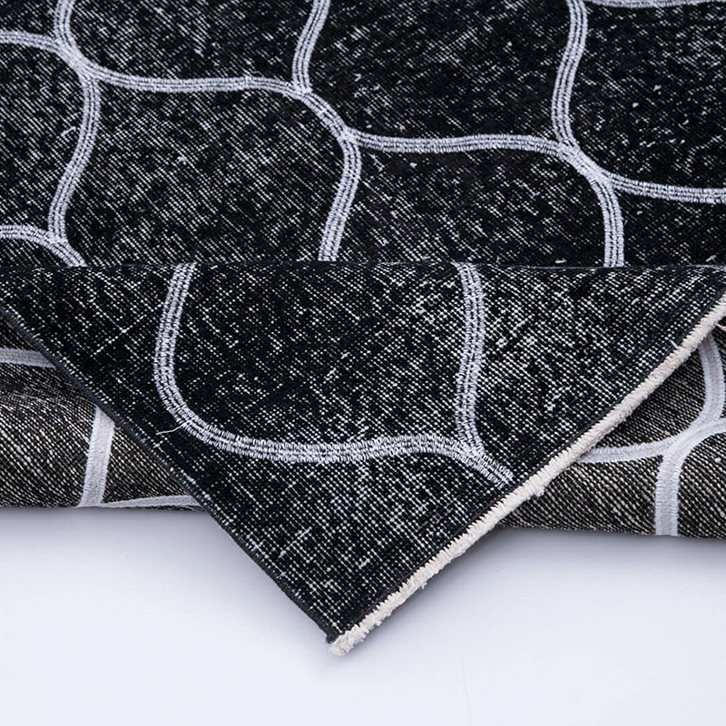 Negro Alfombra Turca bordada sobre teñida vintage - 142 cm x 360 cm - K0038756