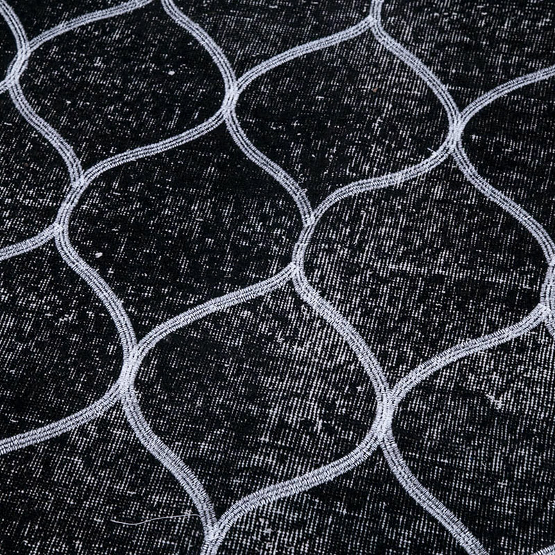 Negro Alfombra Turca bordada sobre teñida vintage - 142 cm x 360 cm - K0038756