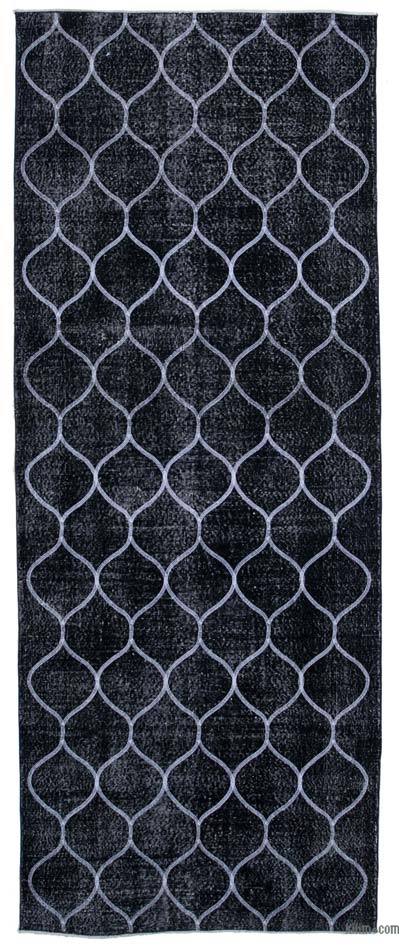 Black Embroidered Over-dyed Turkish Vintage Runner - 4' 8" x 11' 10" (56 in. x 142 in.)