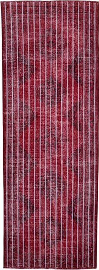 Kırmızı İşlemeli ve Boyalı El Dokuma Vintage Halı - 140 cm x 396 cm