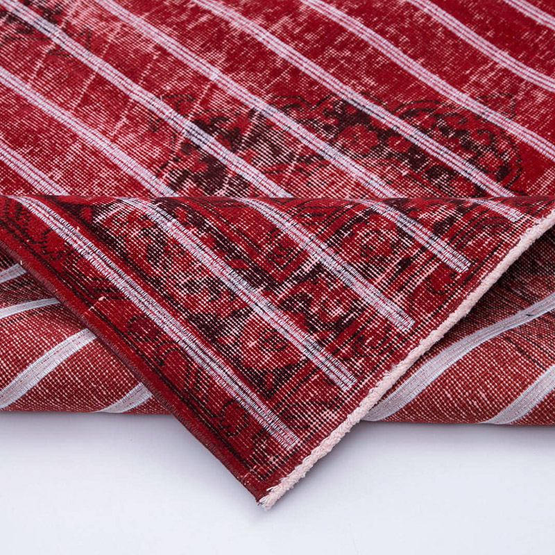 Kırmızı İşlemeli ve Boyalı El Dokuma Vintage Halı - 140 cm x 396 cm - K0038758