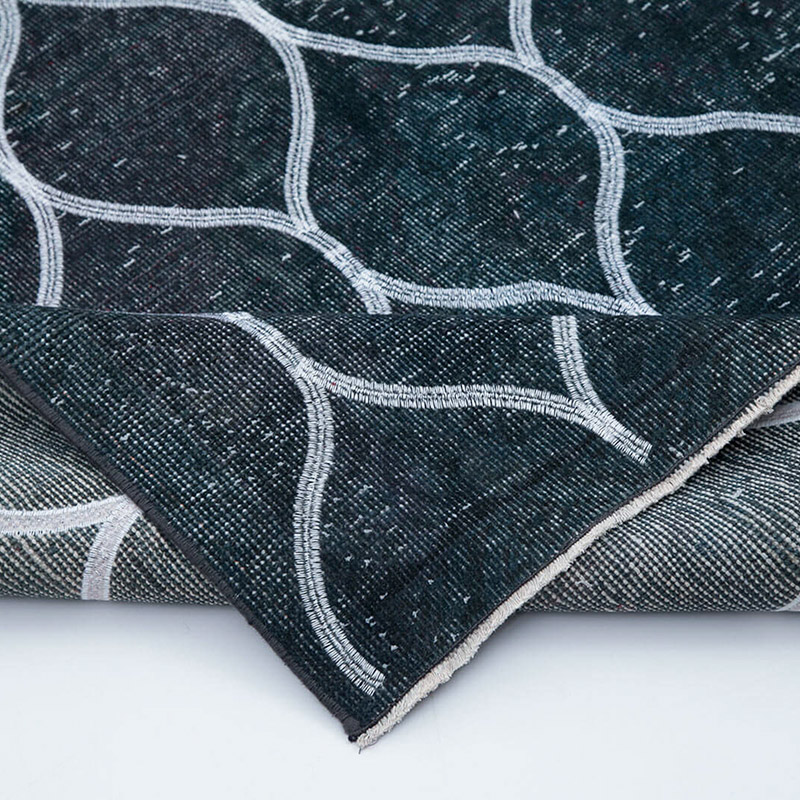 Gris Alfombra Turca bordada sobre teñida vintage - 137 cm x 286 cm - K0038761