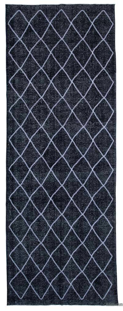 Black Embroidered Over-dyed Turkish Vintage Runner - 4' 11" x 13' 8" (59 in. x 164 in.)